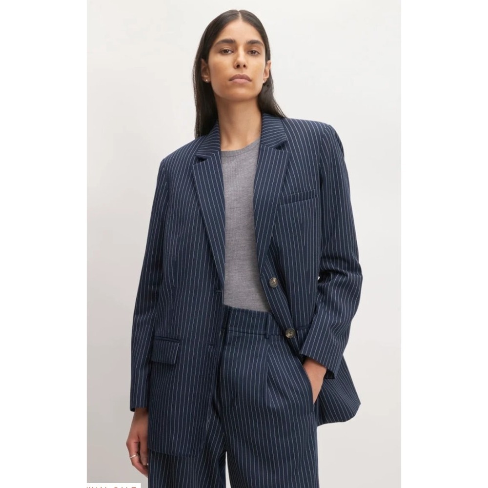 Everlane The Oversized Blazer in Buttersmooth Corpcore Pinstripe Navy Bone 0